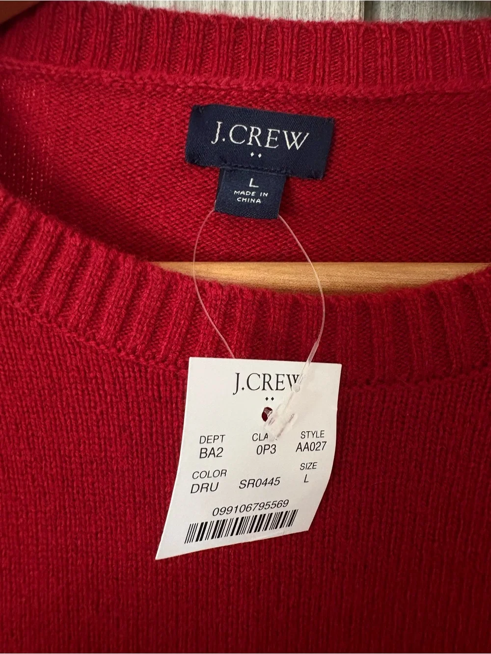 NWT J. CREW Crewneck Sweater in Supersoft Lambswool Blend Men's Size Large Red